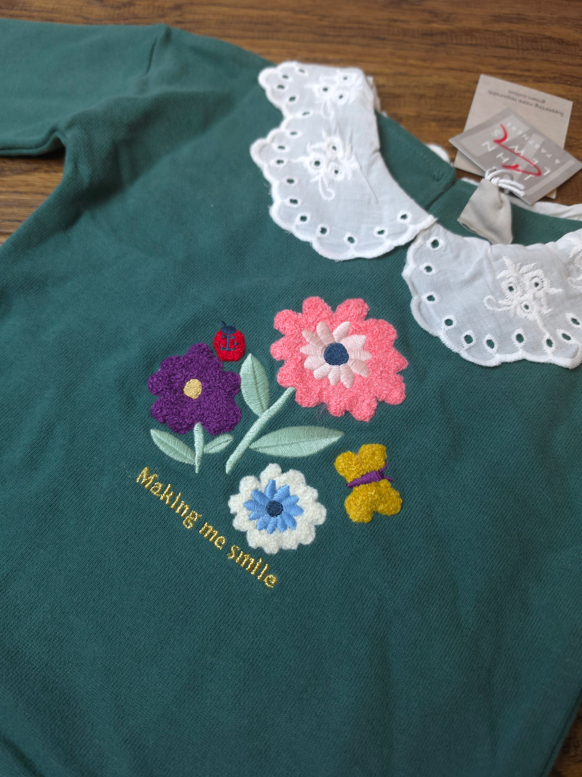 John Lewis Embroidered Peter Pan Collar Making Me Smile Jersey Top 9-12 Months.