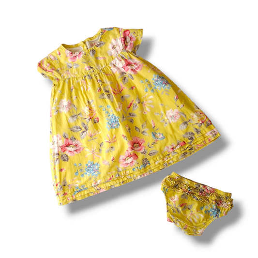 Cath Kidston Floral Dress With Matching Frilly Bloomers 9-12 Months