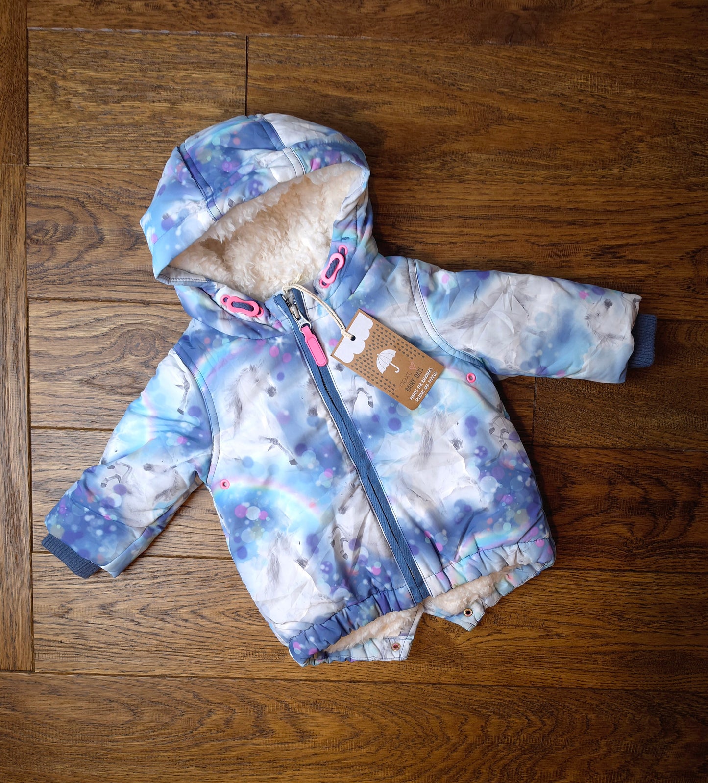 Next Fleece Lined Unicorn Coat 3-6 Months.
