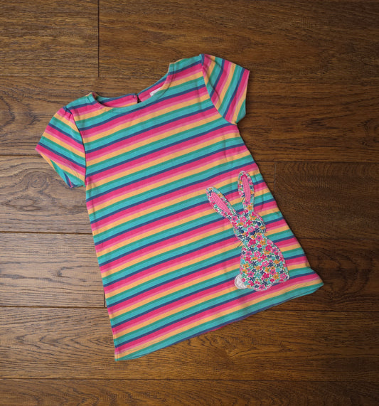 Kite Striped Rabbit Applique Dress 12-18 Months.